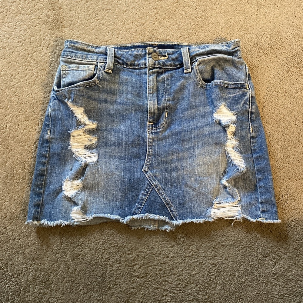 HOLLISTER JUNIOR'S DISTRESSED RAW HEM HIGH-RISE VINTAGE STRETCH SKIRT SIZE 3/w26